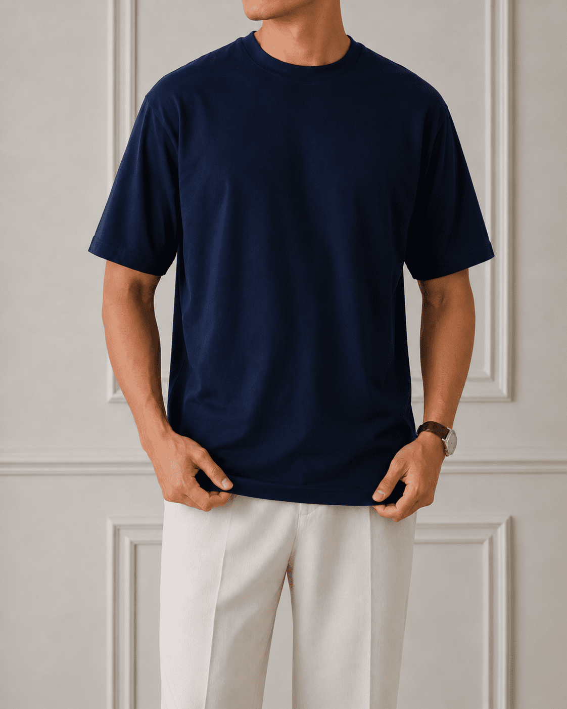 AM SIGNATURE OVERSIZED COTTON T-SHIRT - NAVY