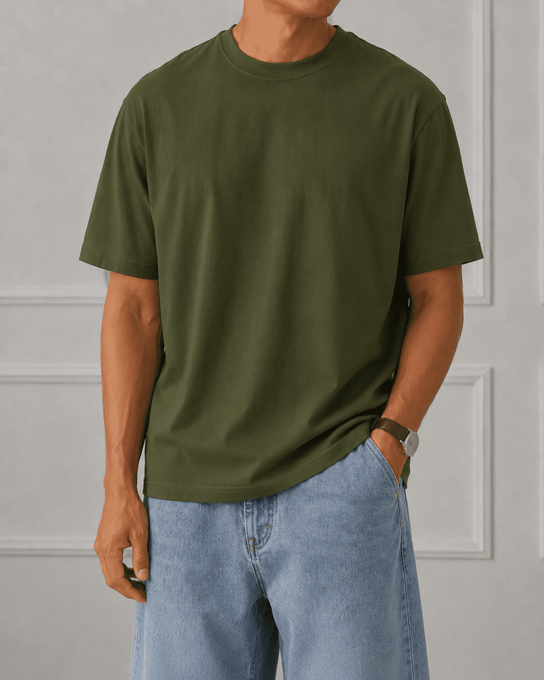 AM SIGNATURE OVERSIZED COTTON T-SHIRT - OLIVE GREEN