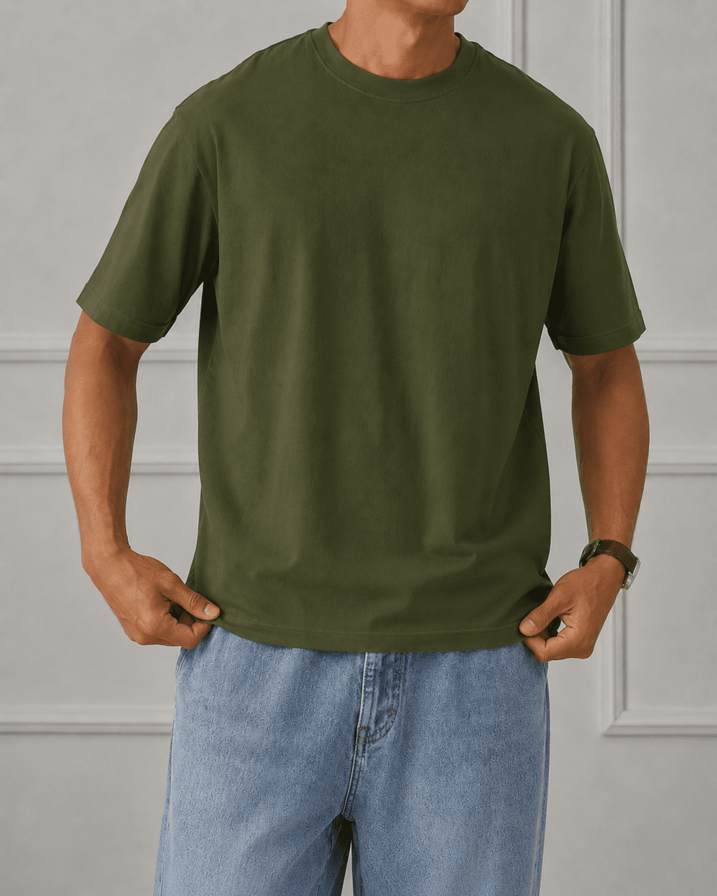 AM SIGNATURE OVERSIZED COTTON T-SHIRT - OLIVE GREEN