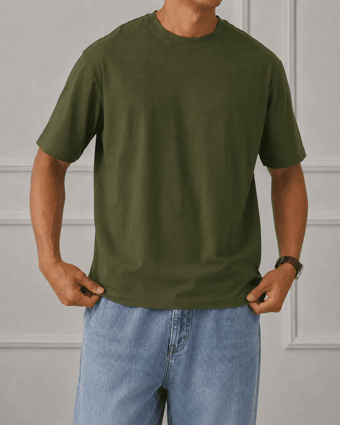AM SIGNATURE OVERSIZED COTTON T-SHIRT - OLIVE GREEN