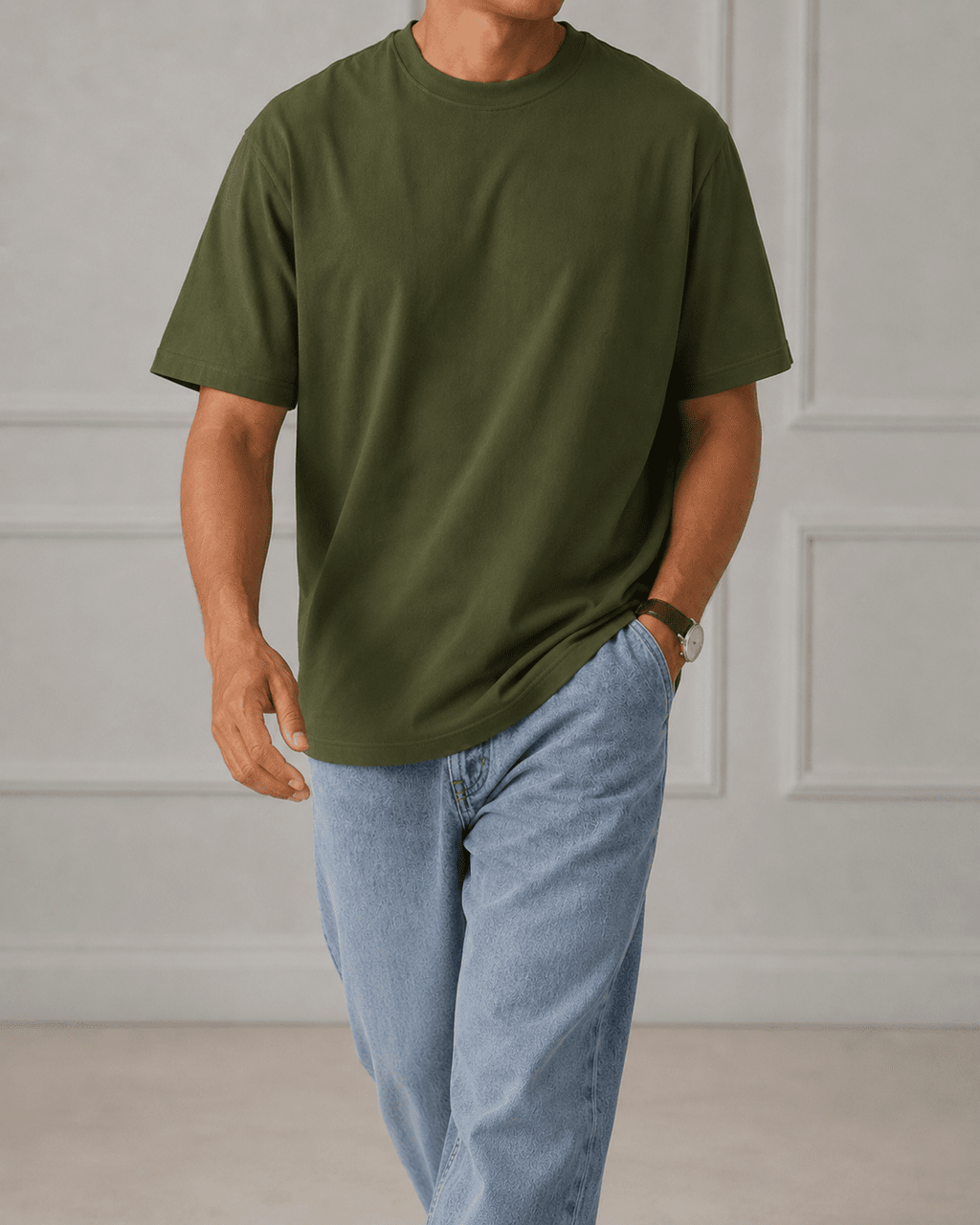 AM SIGNATURE OVERSIZED COTTON T-SHIRT - OLIVE GREEN