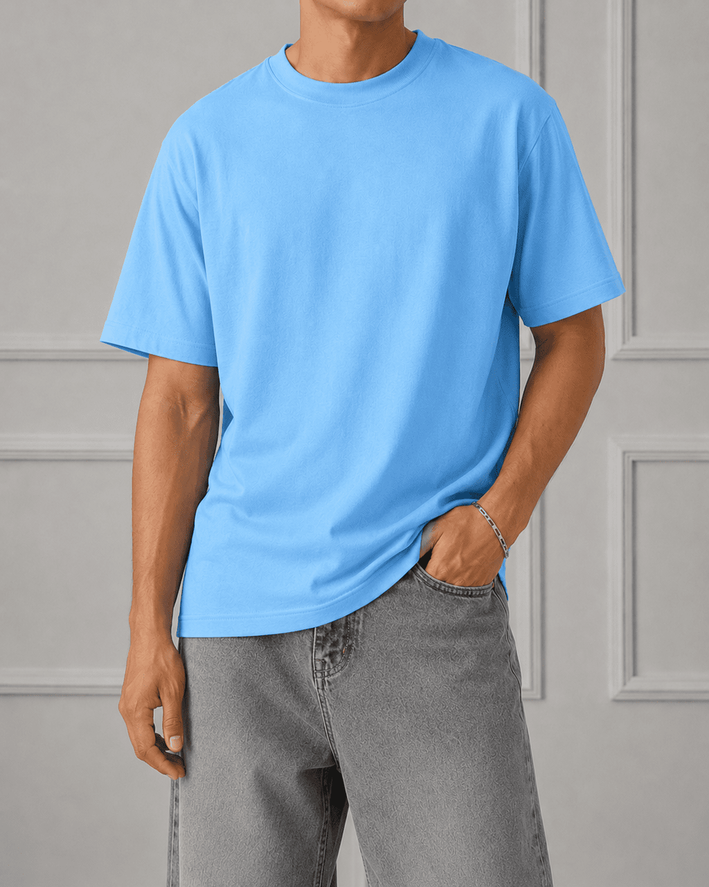 AM SIGNATURE OVERSIZED COTTON T-SHIRT - SKY BLUE