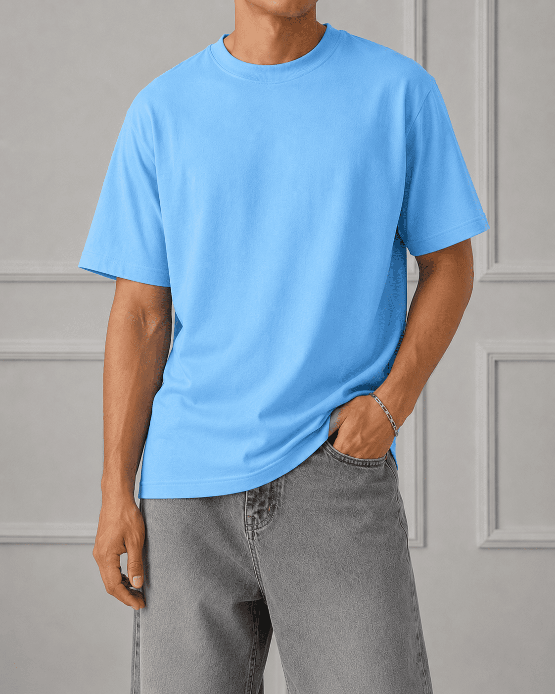 AM SIGNATURE OVERSIZED COTTON T-SHIRT - SKY BLUE