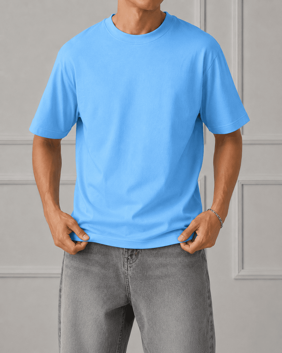 AM SIGNATURE OVERSIZED COTTON T-SHIRT - SKY BLUE