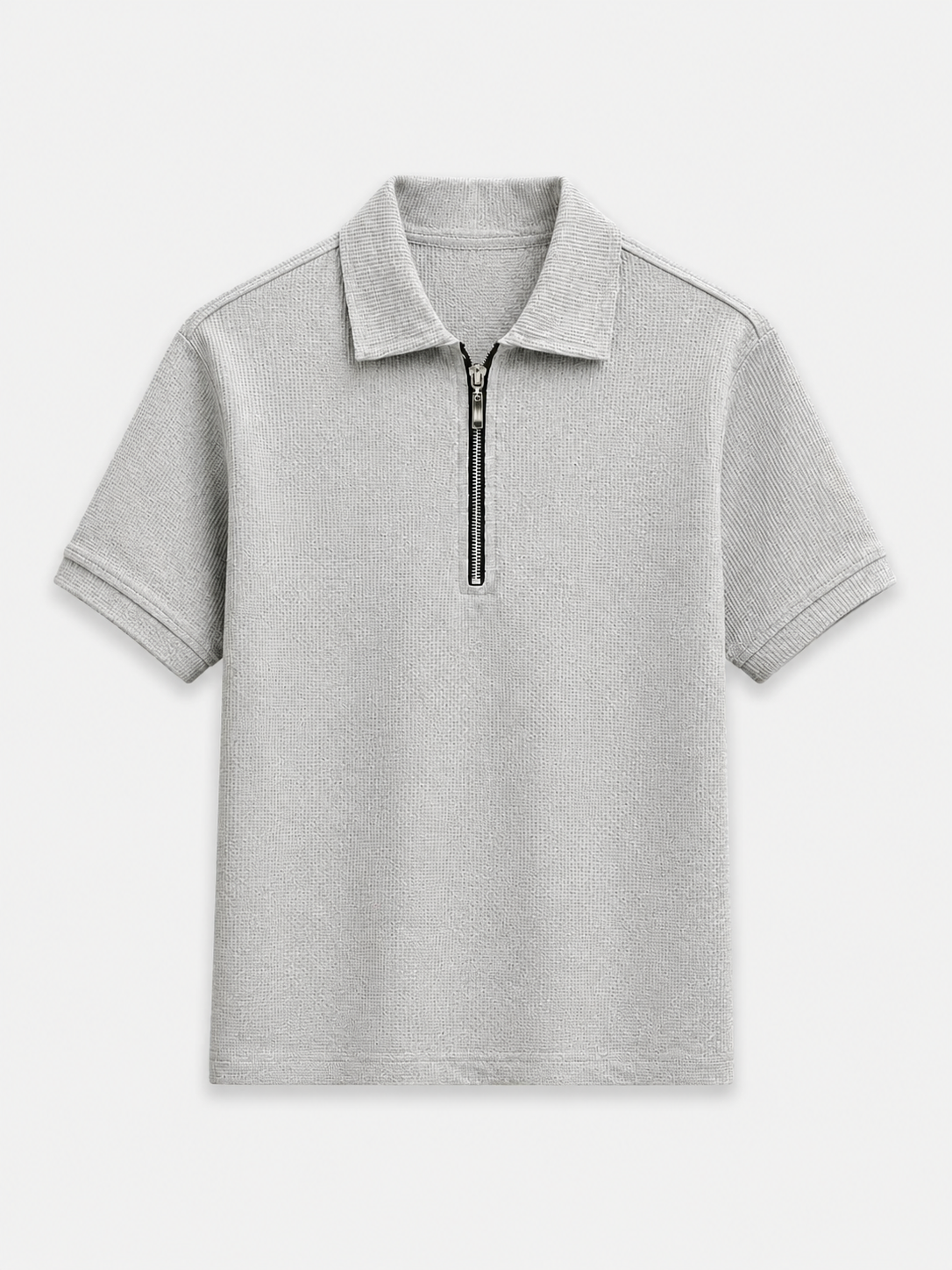 AM SIGNATURE WAFFLE KNIT HALF ZIP POLO SHIRT - GREY