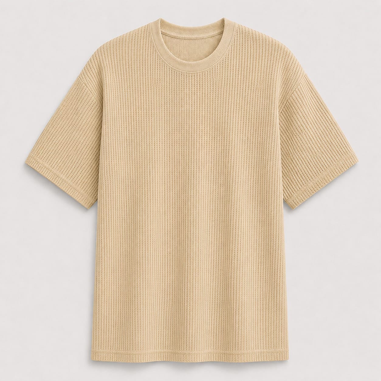 AM SIGNATURE WAFFLE KNIT OVERSIZED TEE - BEIGE