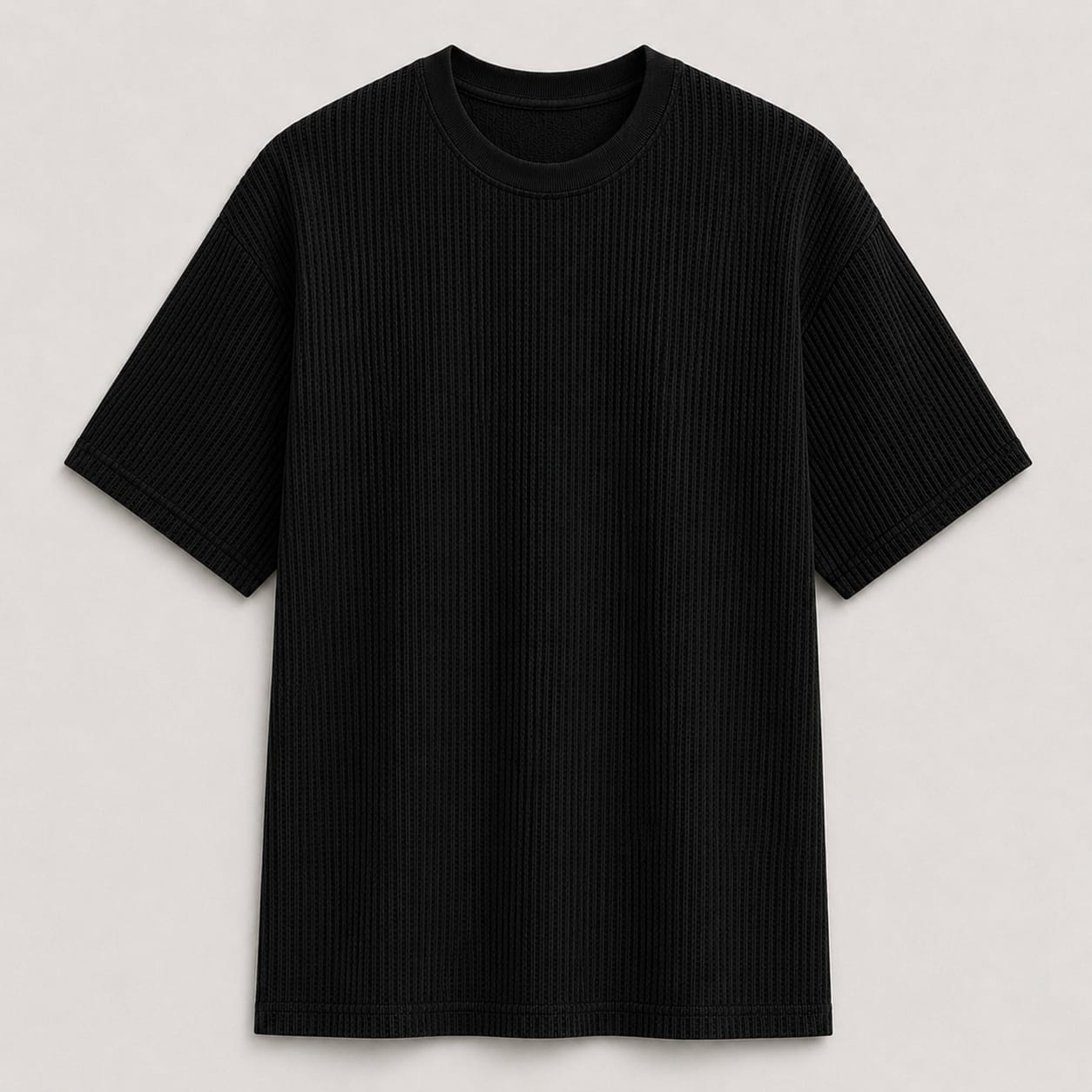 AM SIGNATURE WAFFLE KNIT OVERSIZED TEE - BLACK