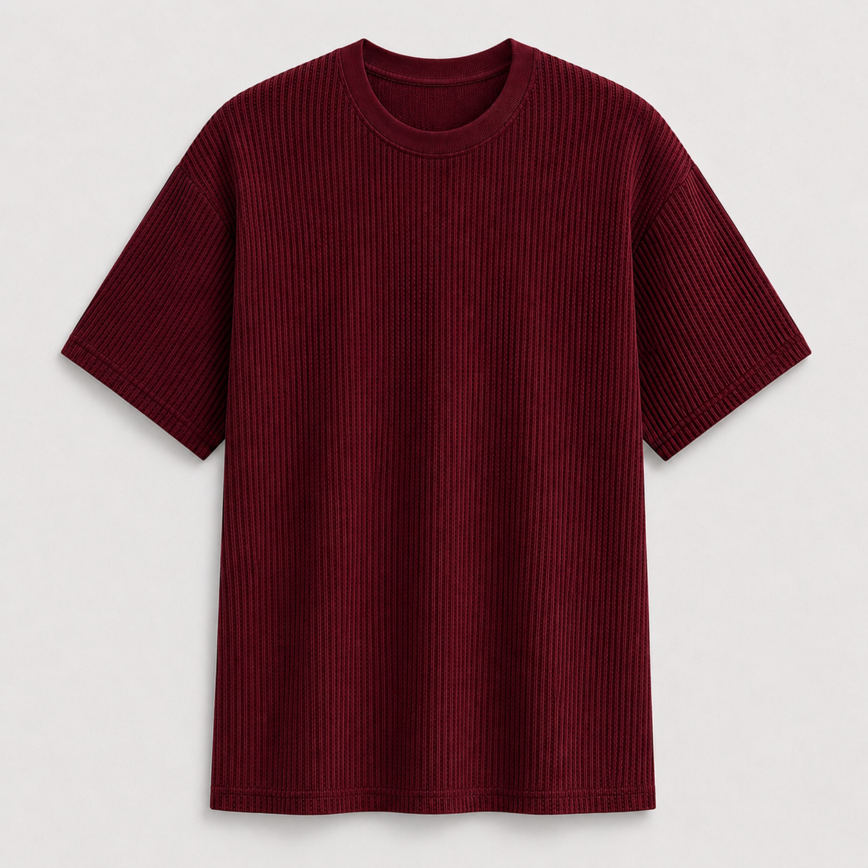 AM SIGNATURE WAFFLE KNIT OVERSIZED TEE - MAROON