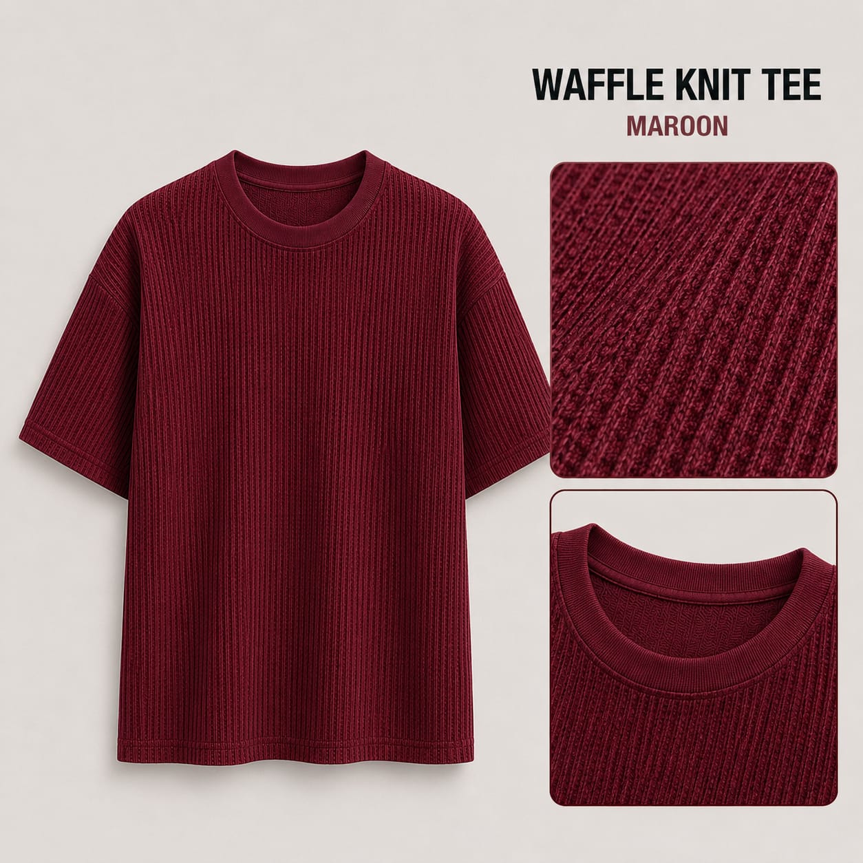 AM SIGNATURE WAFFLE KNIT OVERSIZED TEE - MAROON