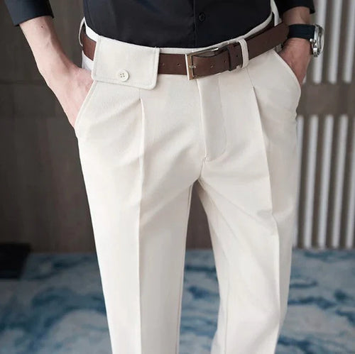 BEIGE PLEATED GURKHA PANT – BUTTON-TAB EDITION