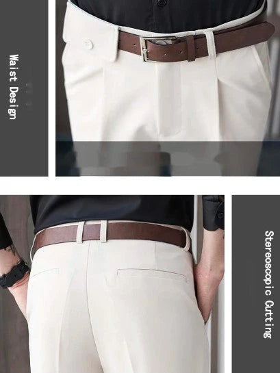 BEIGE PLEATED GURKHA PANT – BUTTON-TAB EDITION