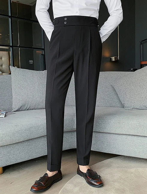 BLACK ITALIAN STYLE HIGH-WAISTED PLEATED GURKHA PANTS