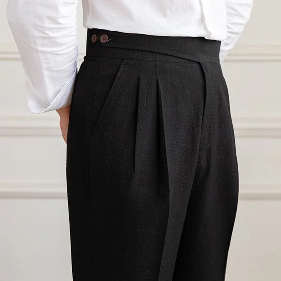 CLASSIC HIGH-WAIST PLEATED GURKHA PANT – BLACK