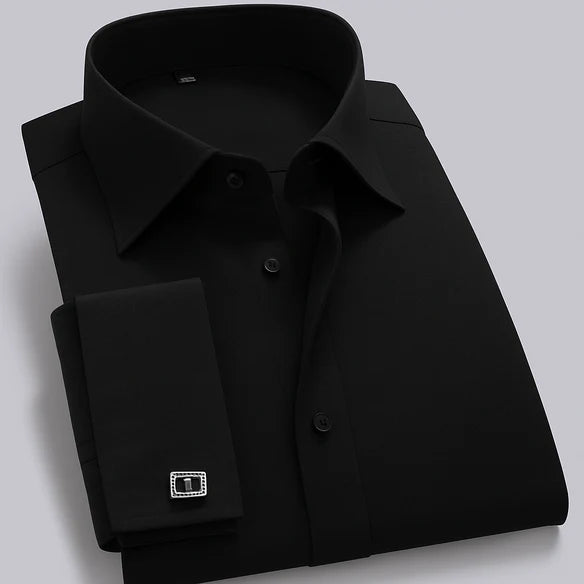 PREMIUM BLACK COTTON FORMAL SHIRT WITH FRENCH CUFFS