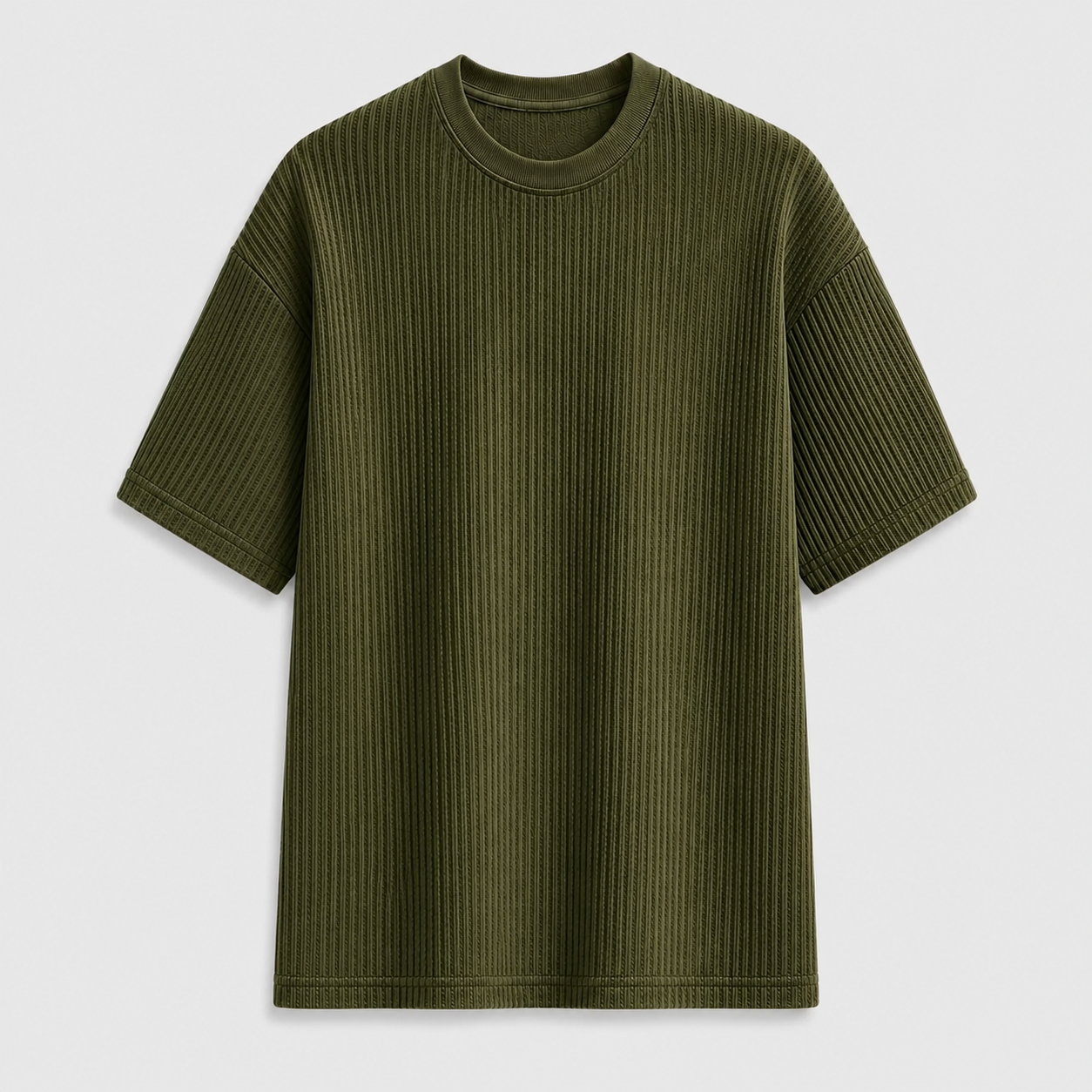 AM SIGNATURE WAFFLE KNIT OVERSIZED TEE - OLIVE GREEN