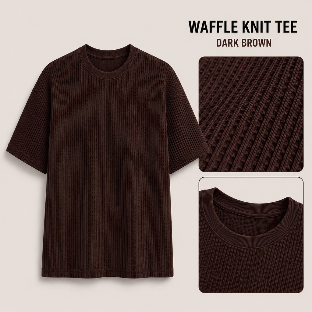 AM SIGNATURE WAFFLE KNIT OVERSIZED TEE - BROWN