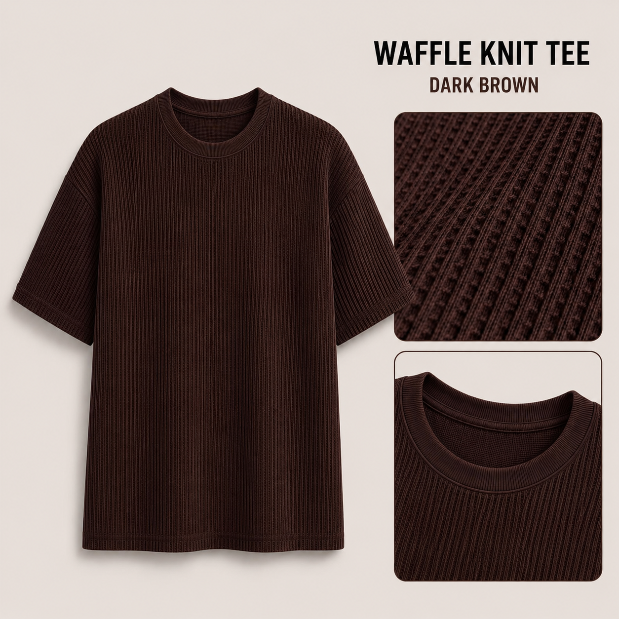 AM SIGNATURE WAFFLE KNIT OVERSIZED TEE - BROWN