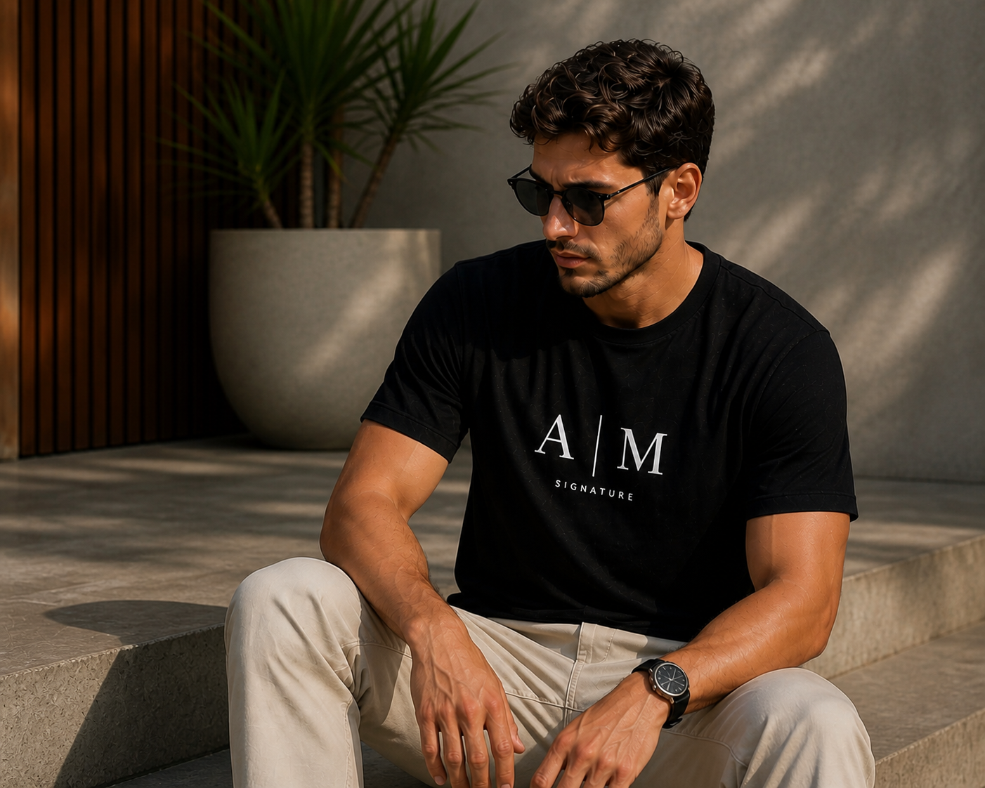 AM SIGNATURE CLASSIC LOGO T-SHIRT - BLACK