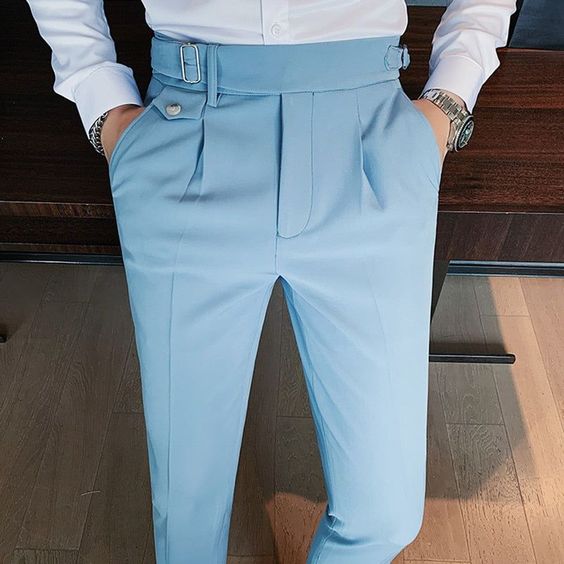 AQUA BLUE ITALIAN GURKHA PANTS WITH FLAP POCKET