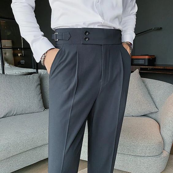 GREY ITALIAN STYLE HIGH-WAISTED PLEATED GURKHA PANTS