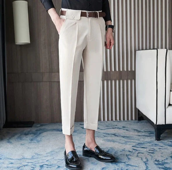 BEIGE PLEATED GURKHA PANT – BUTTON-TAB EDITION