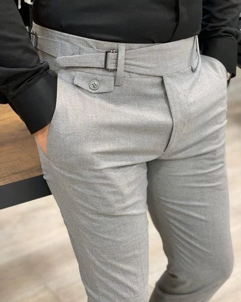 METALLIC GREY ITALIAN GURKHA PANTS WITH FLAP POCKET