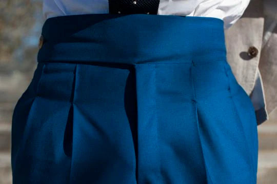 ROYAL BLUE HIGH-WAIST GURKHA PANTS – TRIPLE PLEATED DESIGN