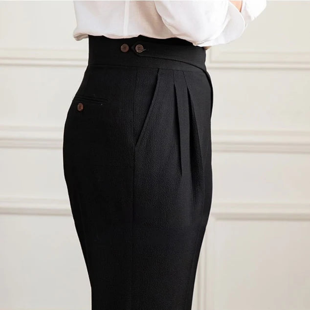 CLASSIC HIGH-WAIST PLEATED GURKHA PANT – BLACK