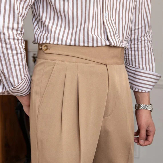 CLASSIC HIGH-WAIST PLEATED GURKHA PANT – BEIGE