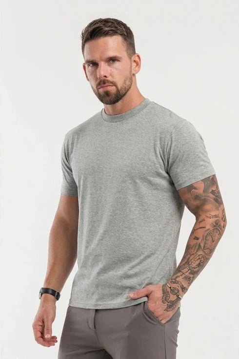 ESSENTIAL HEATHER GREY PREMIUM COTTON T-SHIRT