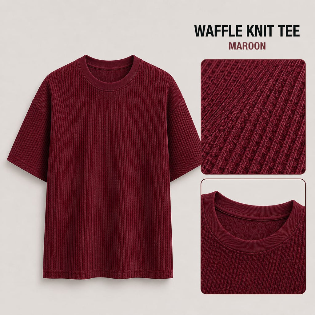 AM SIGNATURE WAFFLE KNIT OVERSIZED TEE - MAROON
