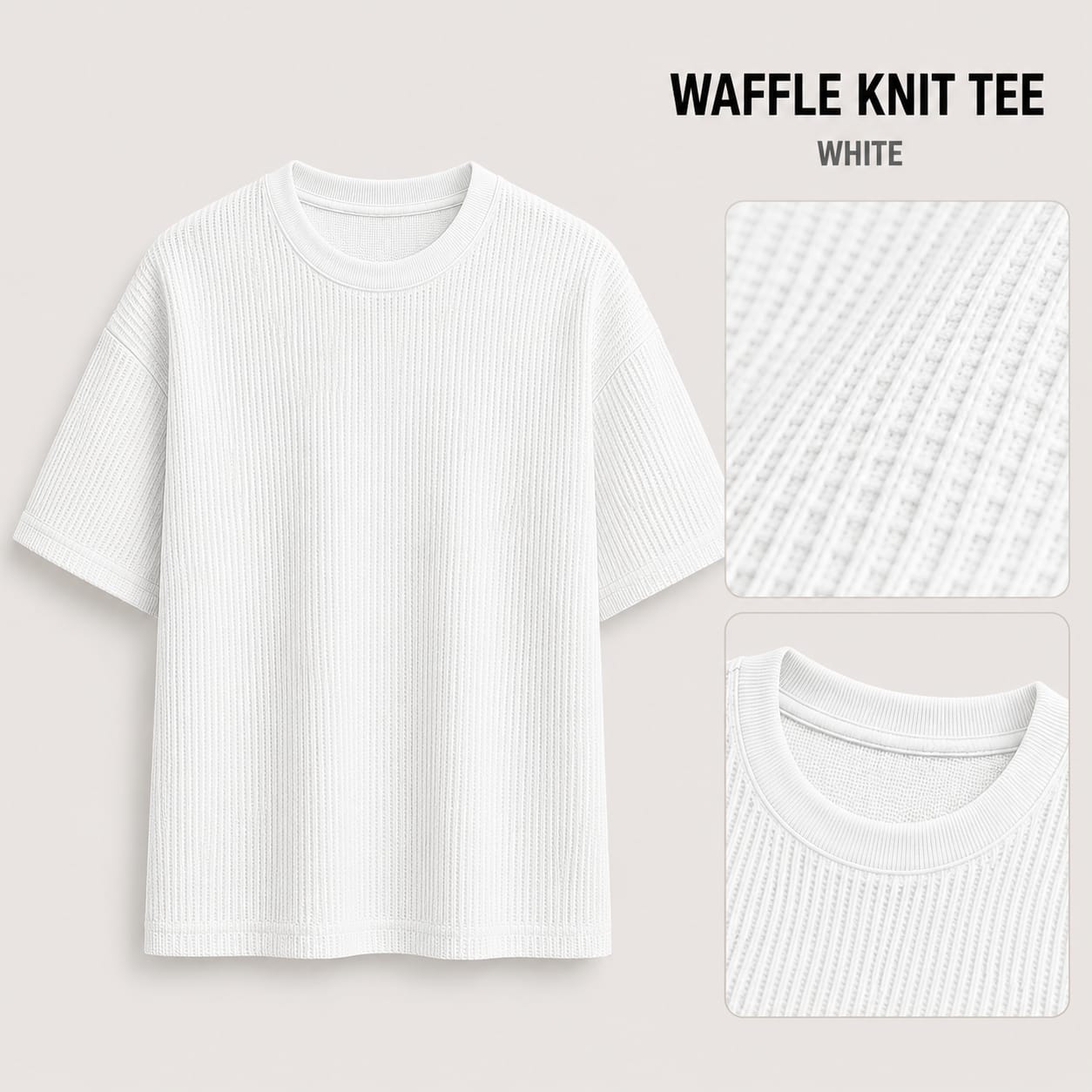 AM SIGNATURE WAFFLE KNIT OVERSIZED TEE - WHITE