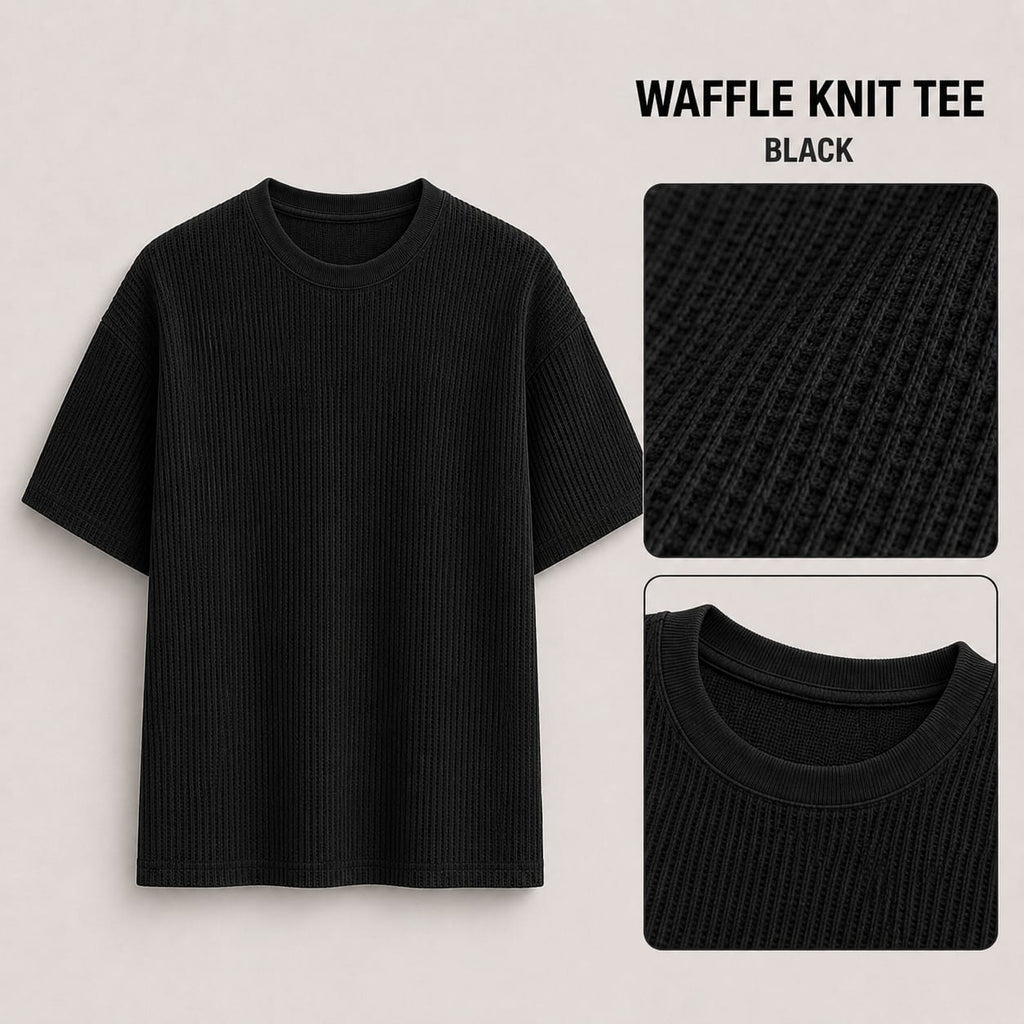 AM SIGNATURE WAFFLE KNIT OVERSIZED TEE - BLACK