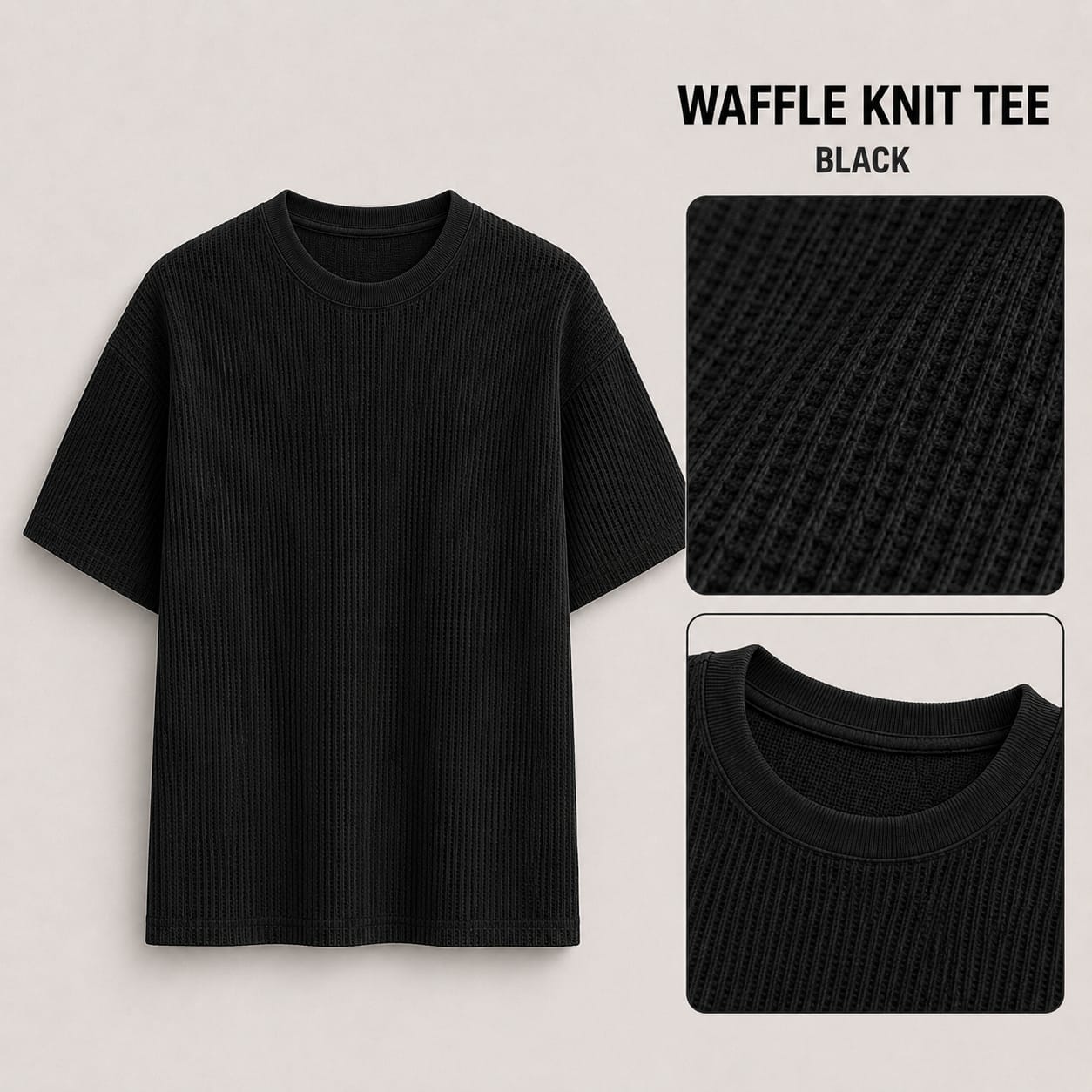 AM SIGNATURE WAFFLE KNIT OVERSIZED TEE - BLACK