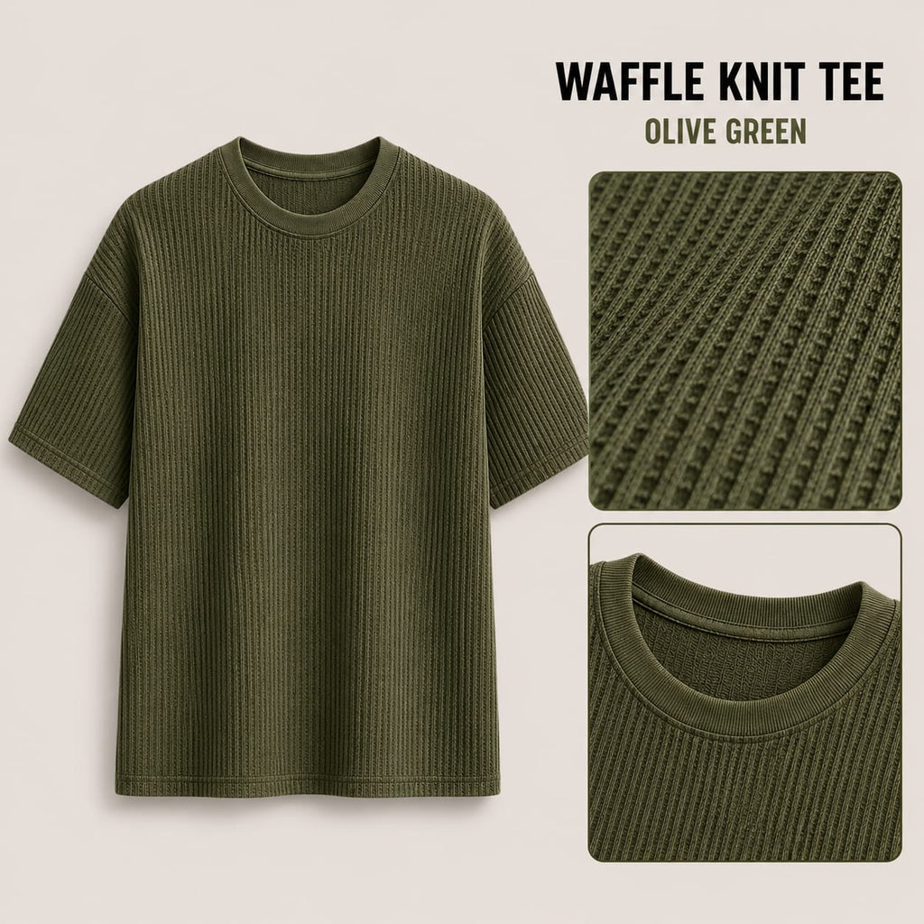AM SIGNATURE WAFFLE KNIT OVERSIZED TEE - OLIVE GREEN