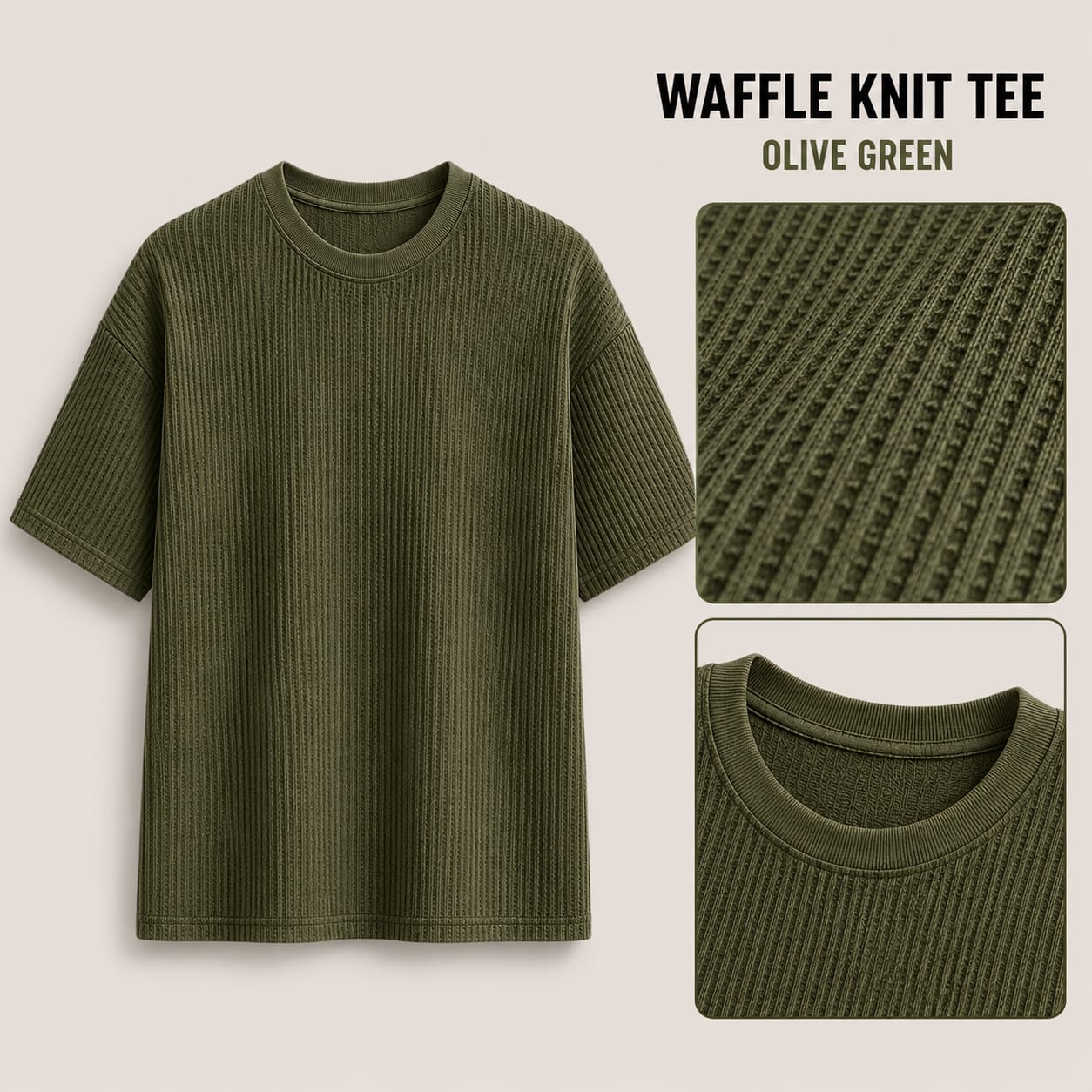 AM SIGNATURE WAFFLE KNIT OVERSIZED TEE - OLIVE GREEN