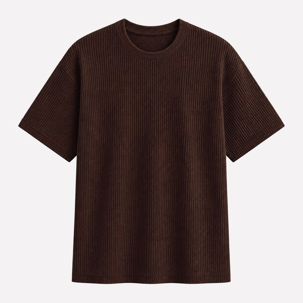 AM SIGNATURE WAFFLE KNIT OVERSIZED TEE - BROWN